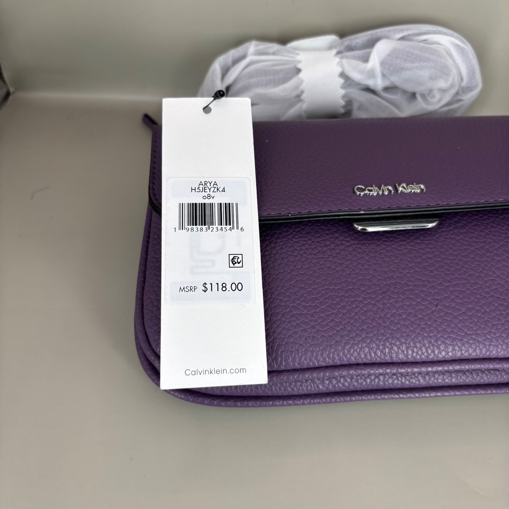 Calvin Klein Arya Purple Pebbled Crossbody Bag H5JEYZK4 New - Picture 8 of 8